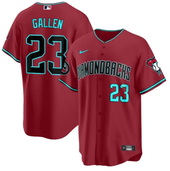 Men's Arizona Diamondbacks #23 Zac Gallen 2023/24 Red Cool Base Stitched Baseball Jersey Men's Arizona Diamondbacks #23 Zac Gallen 2023/24 Red Cool Base Stitched Baseball Jersey